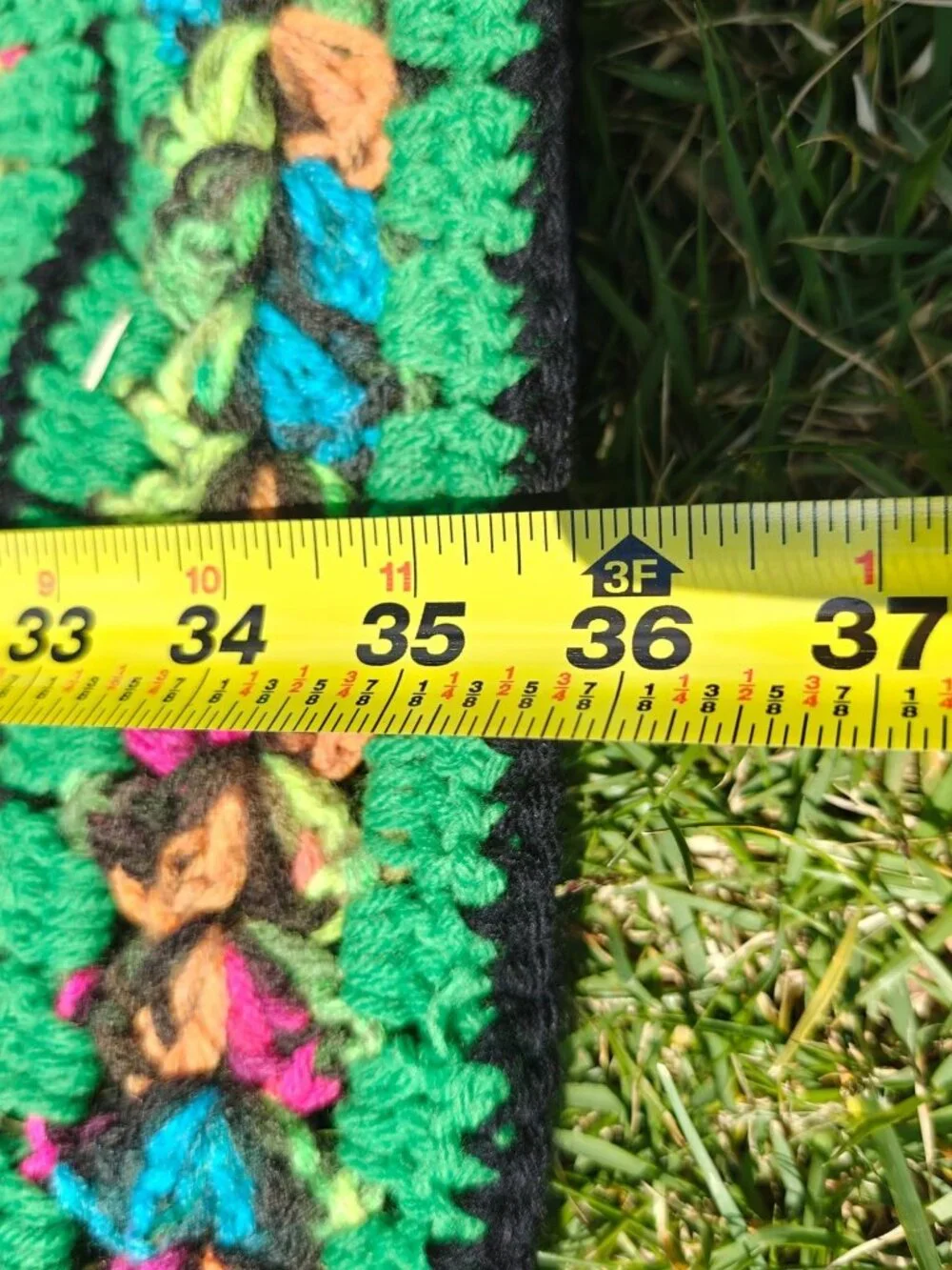 Vintage Handmade Crochet Afghan Throw Blanket Green Multicolor Striped Pom-Pom
